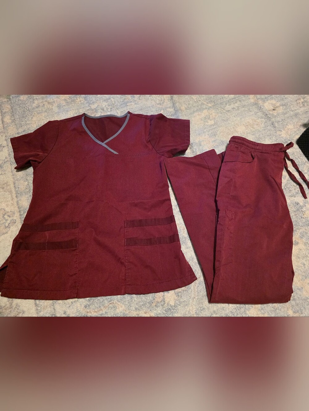Women's Maroon Straight-Leg Scrub Set - Top & Pants